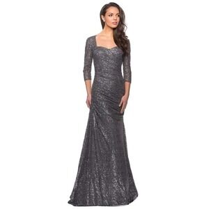 La Femme 28065 Gunmetal Sequin Mermaid Gown Size 6  Formal Evening Dress
